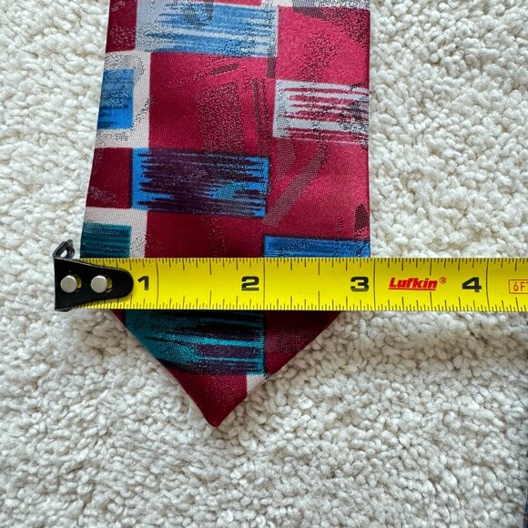 Vintage Michael James Rectangle tie 3‎ x 49 Red Blue Green White Multi - Picture 4 of 5